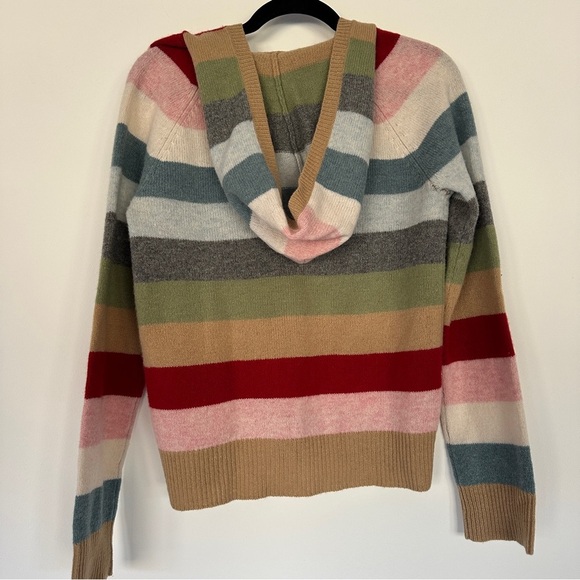 Old Navy | Rainbow Stripe Lambswool Hooded Sweater | Cozy Vintage V-Neck - Picture 3 of 8
